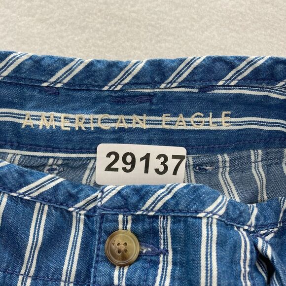 American Eagle Wide Leg Ankle Pants Women's 6 Blue White Striped Tie Waist Beach - Picture 5 of 13